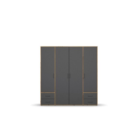 Rauch Möbel Voyager, Kleiderschrank für Schlafzimmer, Kinderzimmer, Jugendzimmer, Flur, 4-türig, 4 Schubladen, mit Zubehör Classic, Farbe Grau metallic, Schwarz/Eiche Artisan, Holz, Breite 187cm