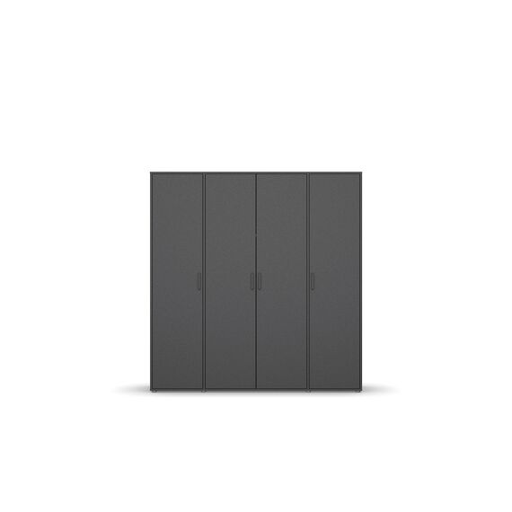 Rauch Möbel Voyager, Kleiderschrank für Schlafzimmer, Kinderzimmer, Jugendzimmer, Flur, 4-türig, mit Zubehör Classic, Farbe Grau metallic, Schwarz, Breite 187cm