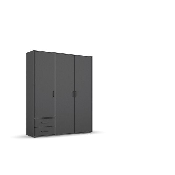 Rauch Möbel Voyager, Kleiderschrank für Schlafzimmer, Kinderzimmer, Jugendzimmer, Flur, 3-türig, 2 Schubladen, mit Zubehör Classic, Farbe Grau metallic, Schwarz, Breite 140cm
