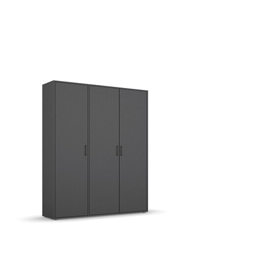 Rauch Möbel Voyager, Kleiderschrank für Schlafzimmer, Kinderzimmer, Babyzimmer, Jugendzimmer, Flur, 3-türig, mit Zubehör Basic, Farbe Grau metallic, Schwarz, Breite 140cm