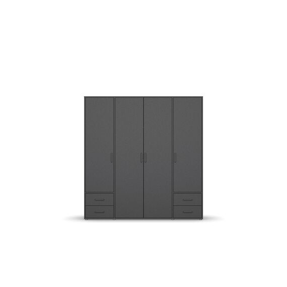 Rauch Möbel Voyager, Kleiderschrank für Schlafzimmer, Kinderzimmer, Jugendzimmer, Flur, 4-türig, 4 Schubladen, mit Zubehör Classic, Farbe Grau metallic, Schwarz, Breite 187cm