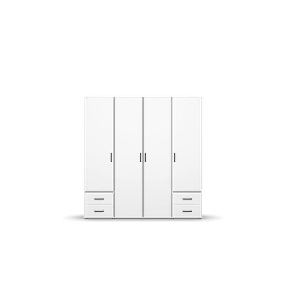 Rauch Möbel Voyager, Kleiderschrank für Schlafzimmer, Kinderzimmer, Babyzimmer, Jugendzimmer, Flur, 4-türig, 4 Schubladen, mit Zubehör Basic, Farbe Weiß, Breite 187cm