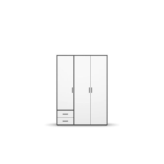 Rauch Möbel Voyager, Kleiderschrank für Schlafzimmer, Kinderzimmer, Jugendzimmer, Flur, 3-türig, 2 Schubladen, mit Zubehör Classic, Farbe Weiß/Grau metallic, Schwarz, Breite 140cm