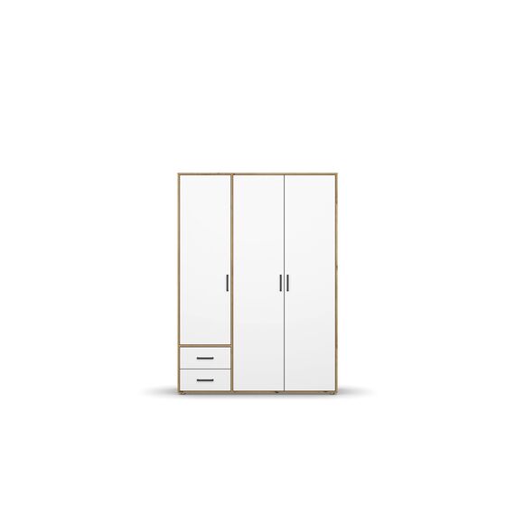 Rauch Möbel Voyager, Kleiderschrank für Schlafzimmer, Kinderzimmer, Babyzimmer, Jugendzimmer, Flur, 3-türig, 2 Schubladen, mit Zubehör Basic, Farbe Weiß/Eiche Artisan, Breite 140cm
