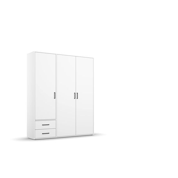 Rauch Möbel Voyager, Kleiderschrank für Schlafzimmer, Kinderzimmer, Jugendzimmer, Flur, 3-türig, 2 Schubladen, mit Zubehör Premium, Farbe Weiß, Breite 140cm