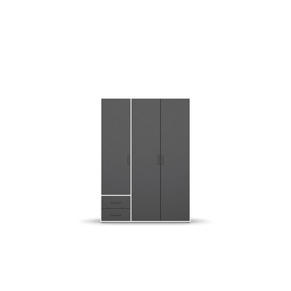 Rauch Möbel Voyager, Kleiderschrank für Schlafzimmer, Kinderzimmer, Jugendzimmer, Flur, 3-türig, 2 Schubladen, mit Zubehör Premium, Farbe Grau metallic, Schwarz/Weiß, Breite 140cm