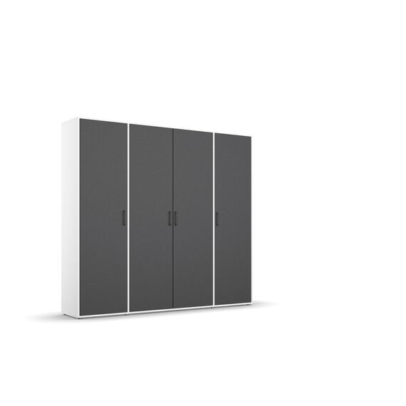 Rauch Möbel Voyager, Kleiderschrank für Schlafzimmer, Kinderzimmer, Jugendzimmer, Flur, 4-türig, mit Zubehör Premium, Farbe Grau metallic, Schwarz/Weiß, Breite 187cm