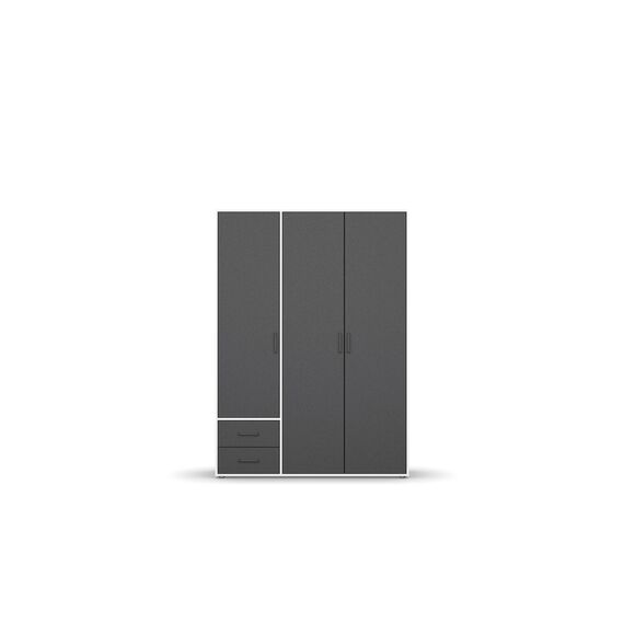 Rauch Möbel Voyager, Kleiderschrank für Schlafzimmer, Kinderzimmer, Jugendzimmer, Flur, 3-türig, 2 Schubladen, mit Zubehör Classic, Farbe Grau metallic, Schwarz/Weiß, Breite 140cm