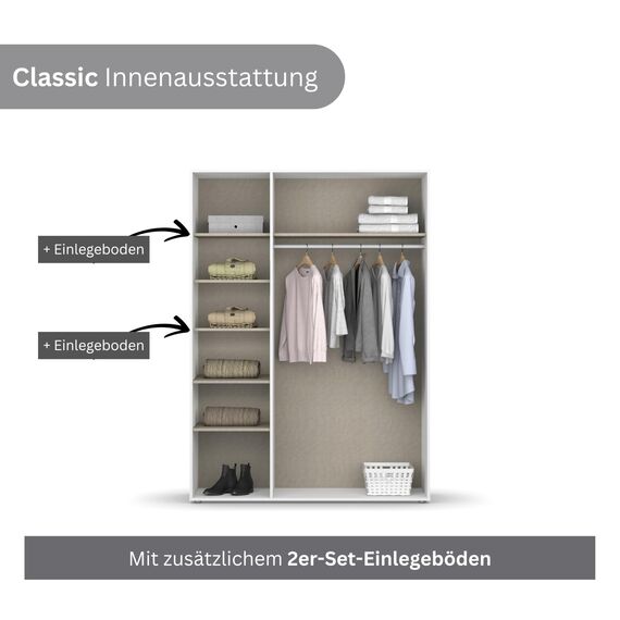Rauch Möbel Voyager, Kleiderschrank für Schlafzimmer, Kinderzimmer, Jugendzimmer, Flur, 3-türig, mit Zubehör Classic, Farbe Weiß, Breite 140cm