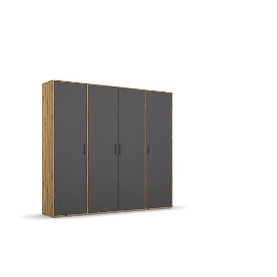 Rauch Möbel Voyager, Kleiderschrank für Schlafzimmer, Kinderzimmer, Jugendzimmer, Flur, 4-türig, mit Zubehör Classic, Farbe Grau metallic, Schwarz/Eiche Artisan, Holz, Breite 187cm