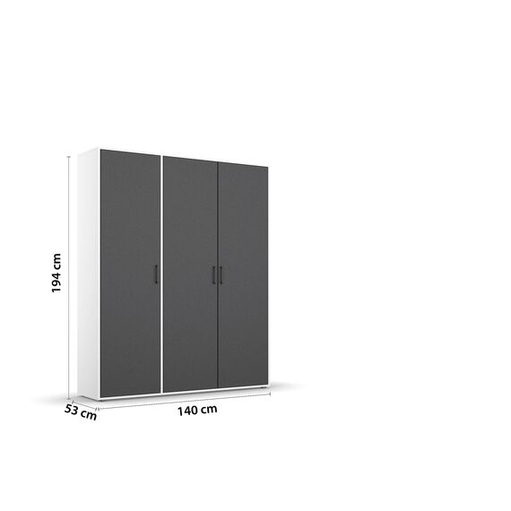 Rauch Möbel Voyager, Kleiderschrank für Schlafzimmer, Kinderzimmer, Babyzimmer, Jugendzimmer, Flur, 3-türig, mit Zubehör Basic, Farbe Gra umetallic, Schwarz/Weiß, Breite 140cm