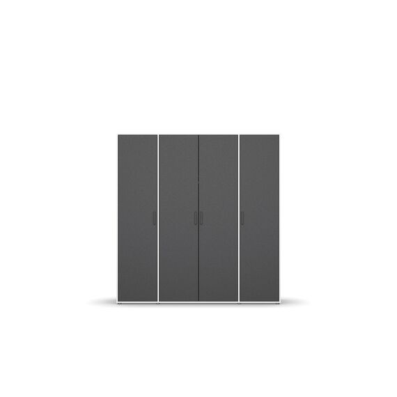 Rauch Möbel Voyager, Kleiderschrank für Schlafzimmer, Kinderzimmer, Jugendzimmer, Flur, 4-türig, mit Zubehör Classic, Farbe Grau metallic, Schwarz/Weiß, Breite 187cm