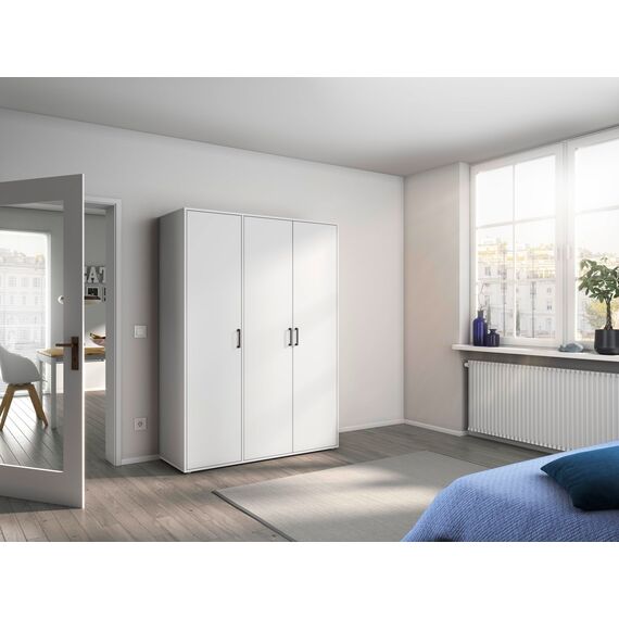 Rauch Möbel Voyager, Kleiderschrank für Schlafzimmer, Kinderzimmer, Jugendzimmer, Flur, 3-türig, mit Zubehör Classic, Farbe Weiß, Breite 140cm