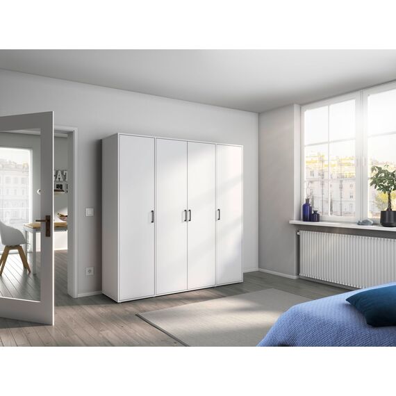 Rauch Möbel Voyager, Kleiderschrank für Schlafzimmer, Kinderzimmer, Jugendzimmer, Flur, 4-türig, mit Zubehör Premium, Farbe Weiß, Breite 187cm