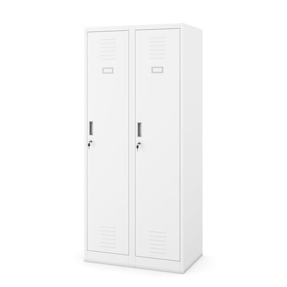 Jan Nowak Spind Schrank, Kleiderschrank, Metallschrank, Schließfachschrank | 2 Abteile mit Kleiderstange, Lüftungsschlitze, Trennwände, 4 Kleiderhaken pro Abteil | 180 cm x 80 cm x 50 cm (Weiß)