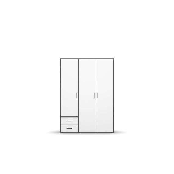 Rauch Möbel Voyager, Kleiderschrank für Schlafzimmer, Kinderzimmer, Jugendzimmer, Flur, 3-türig, 2 Schubladen, mit Zubehör Premium, Farbe Weiß/Grau metallic, Schwarz, Breite 140cm