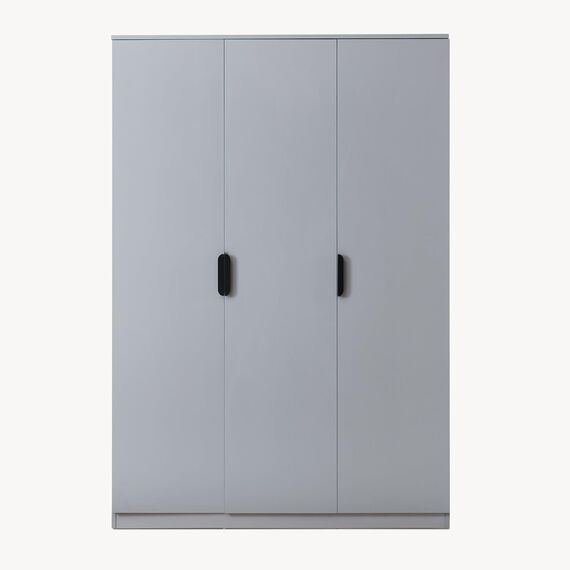 [en.casa] Kleiderschrank Eiselfing Schrank mit 3 Türen Garderobenschrank 176 x 120 x 52 cm Schlafzimmerschrank 1 Kleiderstange 4 Fächer Grau