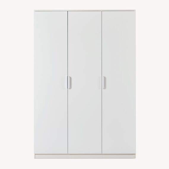 [en.casa] Kleiderschrank Eiselfing Schrank mit 3 Türen Garderobenschrank 176 x 120 x 52 cm Schlafzimmerschrank 1 Kleiderstange 4 Fächer Weiß