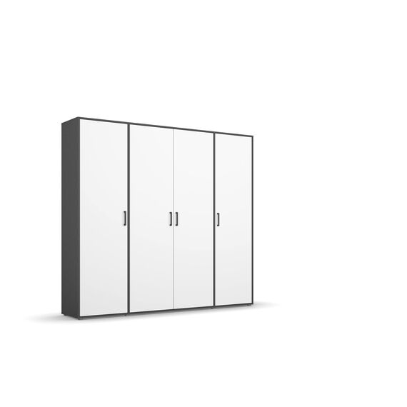 Rauch Möbel Voyager, Kleiderschrank für Schlafzimmer, Kinderzimmer, Jugendzimmer, Flur, 4-türig, mit Zubehör Premium, Farbe Weiß/Grau metallic, Schwarz, Breite 187cm