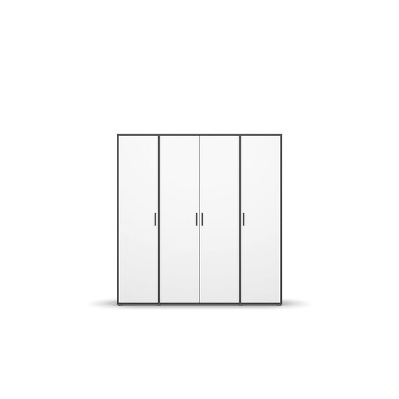 Rauch Möbel Voyager, Kleiderschrank für Schlafzimmer, Kinderzimmer, Jugendzimmer, Flur, 4-türig, mit Zubehör Classic, Farbe Weiß/Grau metallic, Schwarz, Breite 187cm