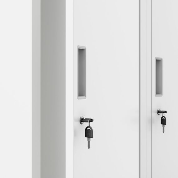 Jan Nowak Spind Schrank, Kleiderschrank, Metallschrank, Schließfachschrank | 2 Abteile mit Kleiderstange, Lüftungsschlitze, Trennwände, 4 Kleiderhaken pro Abteil | 180 cm x 80 cm x 50 cm (Weiß)