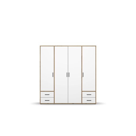 Rauch Möbel Voyager, Kleiderschrank für Schlafzimmer, Kinderzimmer, Jugendzimmer, Flur, 4-türig, 4 Schubladen, mit Zubehör Classic, Farbe Weiß/Eiche Artisan, Holz, Breite 187cm