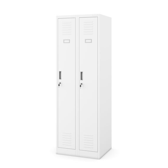 Jan Nowak Spind Schrank, Kleiderschrank, Metallschrank, Schließfachschrank | 2 Abteile mit Kleiderstange, Lüftungsschlitze, Trennwände, 4 Kleiderhaken pro Abteil | 180 cm x 60 cm x 50 cm, Weiß
