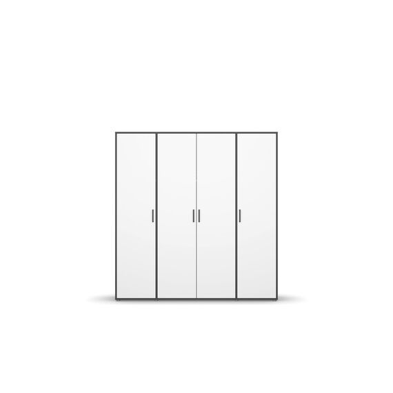 Rauch Möbel Voyager, Kleiderschrank für Schlafzimmer, Kinderzimmer, Jugendzimmer, Flur, 4-türig, mit Zubehör Premium, Farbe Weiß/Grau metallic, Schwarz, Breite 187cm