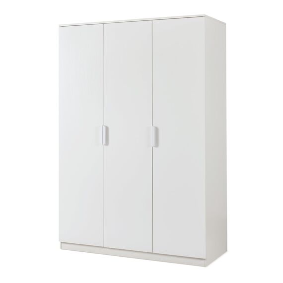 [en.casa] Kleiderschrank Eiselfing Schrank mit 3 Türen Garderobenschrank 176 x 120 x 52 cm Schlafzimmerschrank 1 Kleiderstange 4 Fächer Weiß