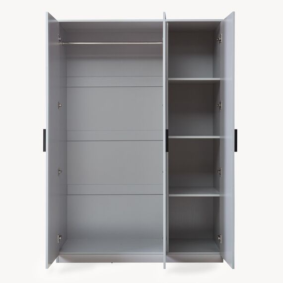 [en.casa] Kleiderschrank Eiselfing Schrank mit 3 Türen Garderobenschrank 176 x 120 x 52 cm Schlafzimmerschrank 1 Kleiderstange 4 Fächer Grau