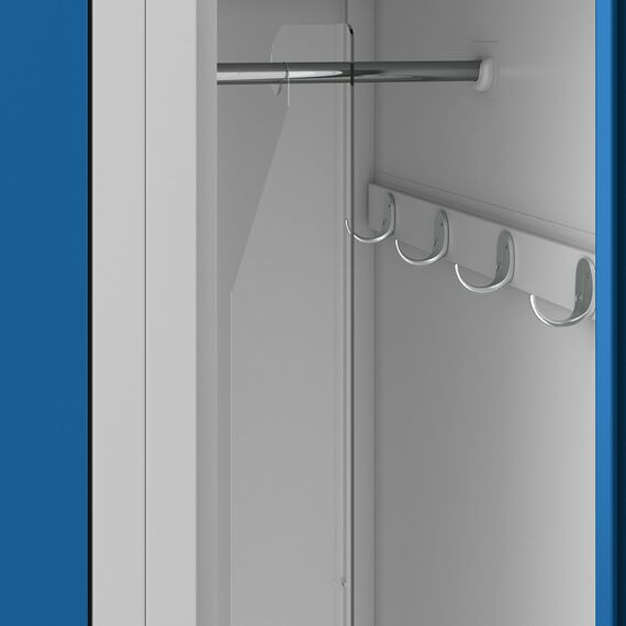 Jan Nowak Spind Schrank, Kleiderschrank, Metallschrank, Schließfachschrank | 2 Abteile mit Kleiderstange, Lüftungsschlitze, Trennwände, 4 Kleiderhaken pro Abteil | 180 cm x 60 cm x 50 cm, Grau-Blau