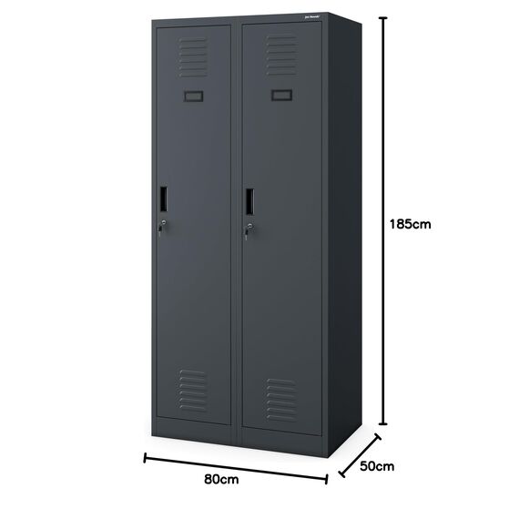 Jan Nowak Spind Schrank, Kleiderschrank, Metallschrank, Schließfachschrank | 2 Abteile mit Kleiderstange, Lüftungsschlitze, Trennwände, 4 Kleiderhaken pro Abteil | 180 cm x 80 cm x 50 cm (Anthrazit)