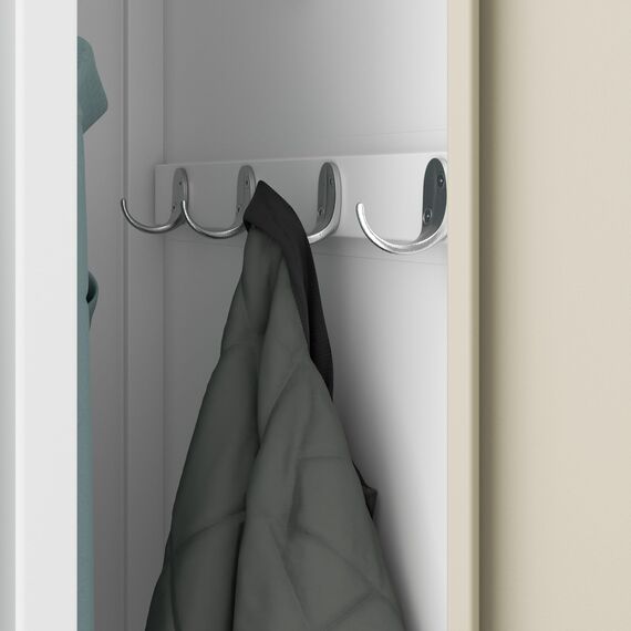 Jan Nowak Spind Schrank, Metallschrank, Schließfachschrank | 2 Abteile mit Kleiderstange, Trennwände, Lüftungsschlitze, 4 Kleiderhaken pro Abteil, Metall | 180 cm x 80 cm x 50 cm, Weiß/Sonoma Eiche