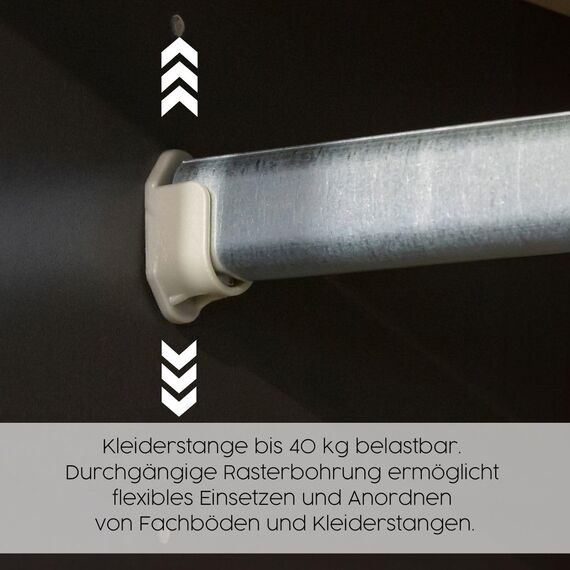 Rauch Möbel Voyager, Kleiderschrank für Schlafzimmer, Kinderzimmer, Jugendzimmer, Flur, 4-türig, 4 Schubladen, mit Zubehör Premium, Farbe Weiß/Grau metallic, Schwarz, Breite 187cm