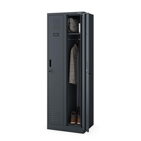 Jan Nowak Spind Schrank, Kleiderschrank, Metallschrank, Schließfachschrank | 2 Abteile mit Kleiderstange, Lüftungsschlitze, Trennwände, 4 Kleiderhaken pro Abteil | 180 cm x 60 cm x 50 cm, Anthrazit