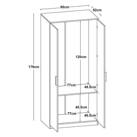 [en.casa] Kleiderschrank Eiselfing Schrank mit 2 Türen Garderobenschrank 176 x 80 x 52 cm Schlafzimmerschrank 1 Kleiderstange 1 Fach Grau