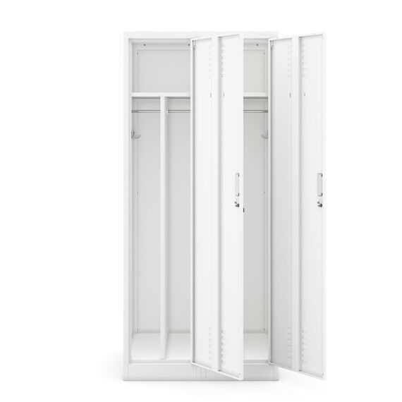 Jan Nowak Spind Schrank, Kleiderschrank, Metallschrank, Schließfachschrank | 2 Abteile mit Kleiderstange, Lüftungsschlitze, Trennwände, 4 Kleiderhaken pro Abteil | 180 cm x 80 cm x 50 cm (Weiß)