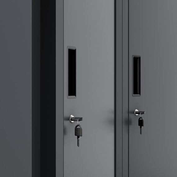 Jan Nowak Spind Schrank, Kleiderschrank, Metallschrank, Schließfachschrank | 2 Abteile mit Kleiderstange, Lüftungsschlitze, Trennwände, 4 Kleiderhaken pro Abteil | 180 cm x 60 cm x 50 cm, Anthrazit