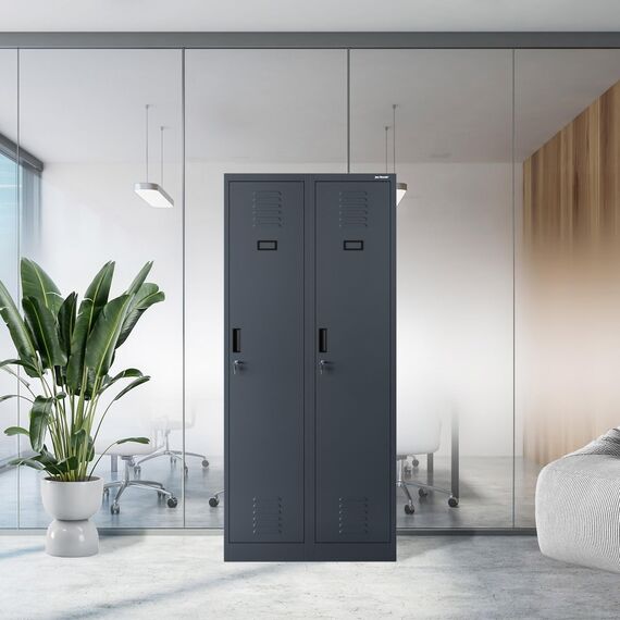 Jan Nowak Spind Schrank, Kleiderschrank, Metallschrank, Schließfachschrank | 2 Abteile mit Kleiderstange, Lüftungsschlitze, Trennwände, 4 Kleiderhaken pro Abteil | 180 cm x 80 cm x 50 cm (Anthrazit)
