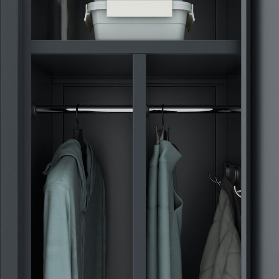 Jan Nowak Spind Schrank, Kleiderschrank, Metallschrank, Schließfachschrank | 2 Abteile mit Kleiderstange, Lüftungsschlitze, Trennwände, 4 Kleiderhaken pro Abteil | 180 cm x 80 cm x 50 cm (Anthrazit)