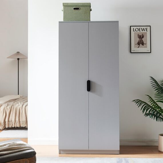 [en.casa] Kleiderschrank Eiselfing Schrank mit 2 Türen Garderobenschrank 176 x 80 x 52 cm Schlafzimmerschrank 1 Kleiderstange 1 Fach Grau