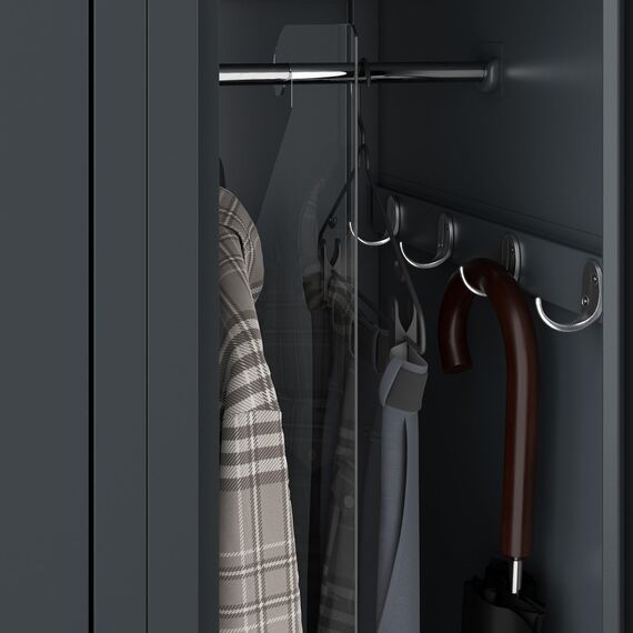 Jan Nowak Spind Schrank, Kleiderschrank, Metallschrank, Schließfachschrank | 2 Abteile mit Kleiderstange, Lüftungsschlitze, Trennwände, 4 Kleiderhaken pro Abteil | 180 cm x 60 cm x 50 cm, Anthrazit
