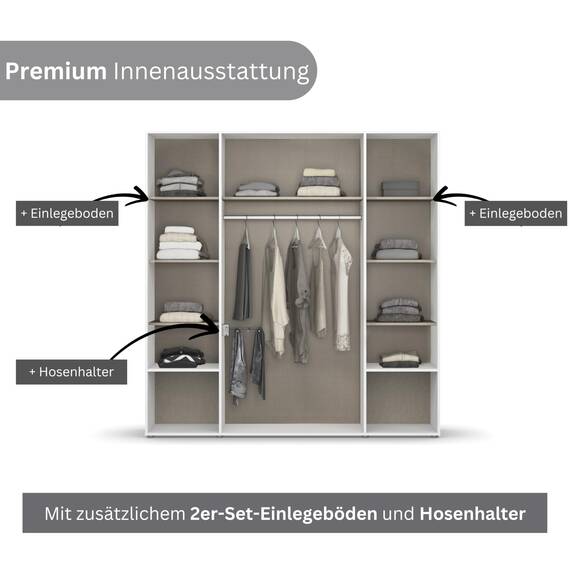Rauch Möbel Voyager, Kleiderschrank für Schlafzimmer, Kinderzimmer, Jugendzimmer, Flur, 4-türig, 4 Schubladen, mit Zubehör Premium, Farbe Weiß/Eiche Artisan, Holz, Breite 187cm