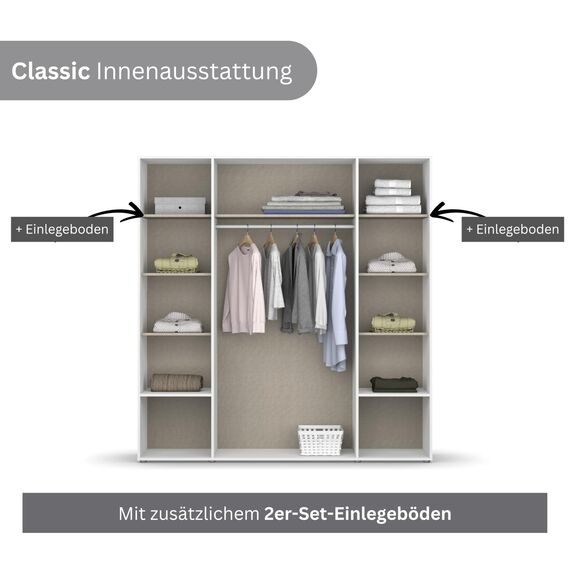 Rauch Möbel Voyager, Kleiderschrank für Schlafzimmer, Kinderzimmer, Jugendzimmer, Flur, 4-türig, 4 Schubladen, mit Zubehör Classic, Farbe Weiß/Grau metallic, Schwarz, Breite 187cm