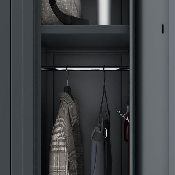 Jan Nowak Spind Schrank, Kleiderschrank, Metallschrank, Schließfachschrank | 2 Abteile mit Kleiderstange, Lüftungsschlitze, Trennwände, 4 Kleiderhaken pro Abteil | 180 cm x 60 cm x 50 cm, Anthrazit