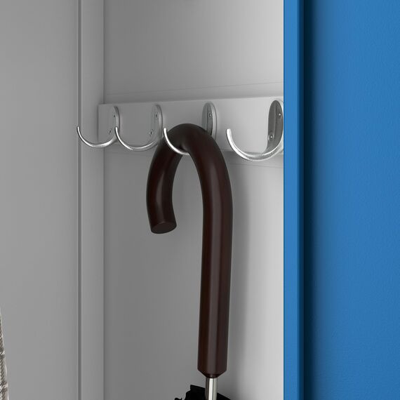 Jan Nowak Spind Schrank, Kleiderschrank, Metallschrank, Schließfachschrank | 2 Abteile mit Kleiderstange, Lüftungsschlitze, Trennwände, 4 Kleiderhaken pro Abteil | 180 cm x 60 cm x 50 cm, Grau-Blau