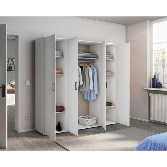 Rauch Möbel Voyager, Kleiderschrank für Schlafzimmer, Kinderzimmer, Babyzimmer, Jugendzimmer, Flur, 4-türig, mit Zubehör Basic, Farbe Weiß, Breite 187cm