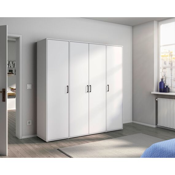 Rauch Möbel Voyager, Kleiderschrank für Schlafzimmer, Kinderzimmer, Babyzimmer, Jugendzimmer, Flur, 4-türig, mit Zubehör Basic, Farbe Weiß, Breite 187cm