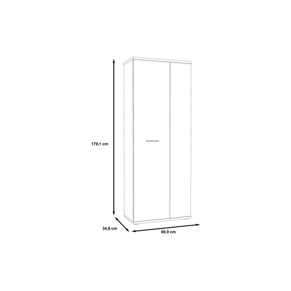 FORTE NET106 Schrank 70, Schuhschrank, Garderobenschrank, Abstellraum, Drehtürenschrank, 2-türig mit Einlegeböden, Weiß mit Betonoptik, 69 cm breit x 179 cm hoch x 35 cm tief