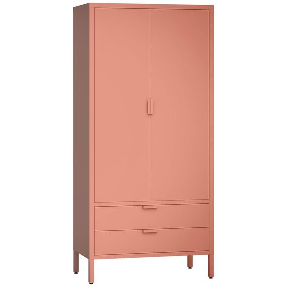 skølm Ituri Metallschrank Terrakotta – Kleiderschrank mit 6 Fächern, 2 Schubladen & 2 Kleiderstangen – Garderobenschrank Flur 80 cm breit – Schlafzimmerschrank Industrial – Stahlschrank Wohnzimmer